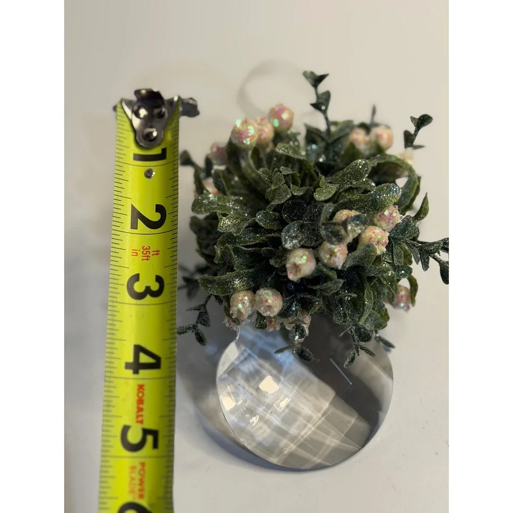 VTG‎ Crystal Mistletoe Ornament Green White Iridescent Glitter Christmas Decor